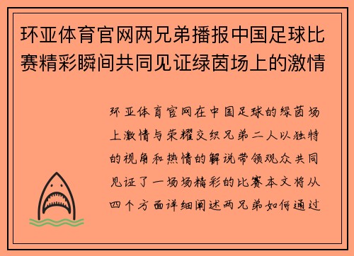 环亚体育官网两兄弟播报中国足球比赛精彩瞬间共同见证绿茵场上的激情与荣耀